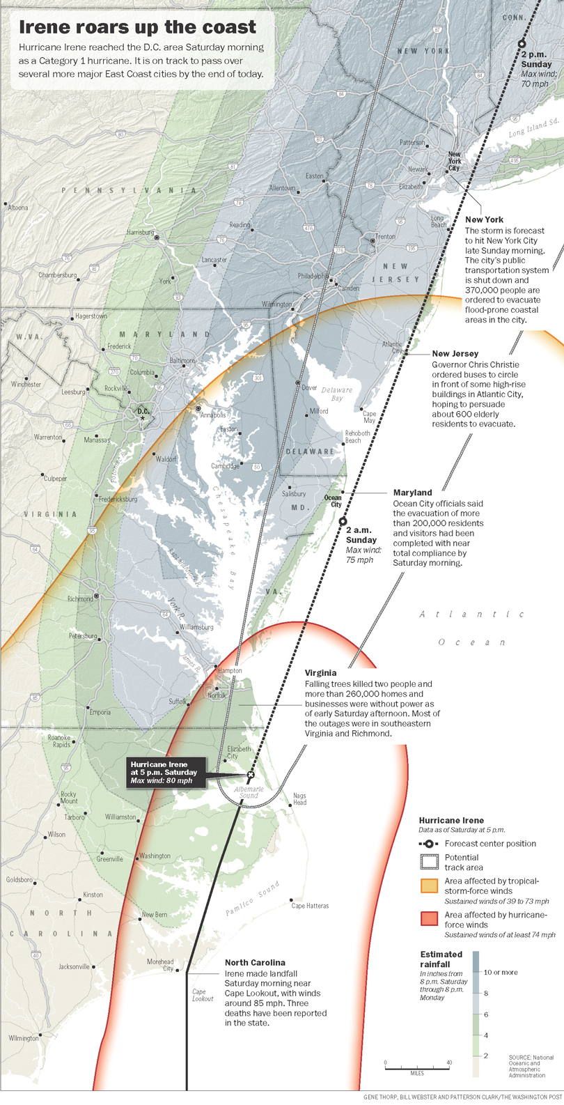 Projected Path of Hurricane Irene map